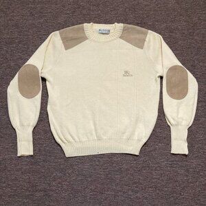Vintage Burberrys 100% Pure New Wool Sweater Men's Small Cream Elbow Patches